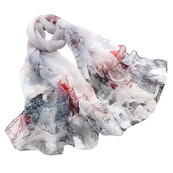 TELOLY Silk Scarf for Women Lightweight Print Floral Pattern Scarf Shawl Fashion Scarves Sunscreen Shawls and Wraps for Spring Chiffon Shawls Grey One Size