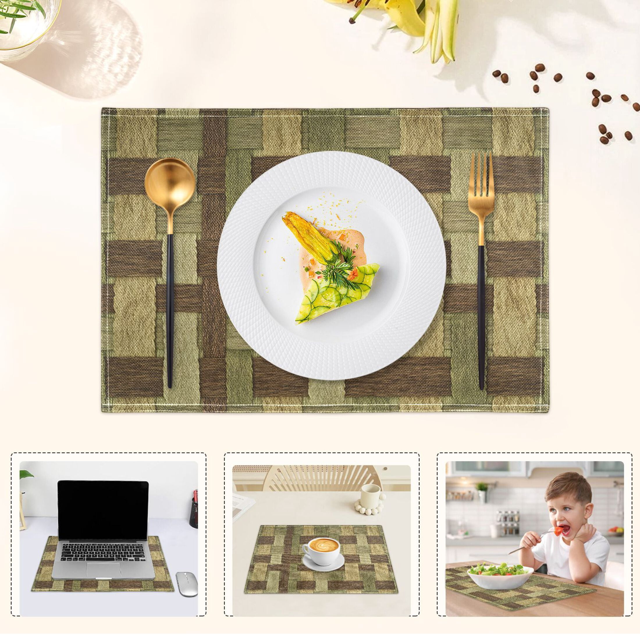 Wooden Texture Pattern Placemats Set of 6 Coffee Mats, Non Slip Backing 18x12 Inch for Home and Restaurants