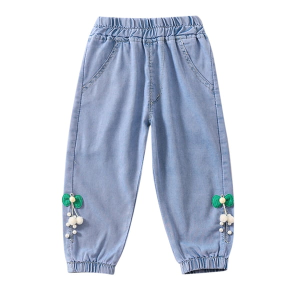 Baggy Jeans,Girls Pants Baby Girls Denim Jeans Toddler Kid Soft Elastic Waist Denim Pants,Sweatpants,4-5 Years,Green