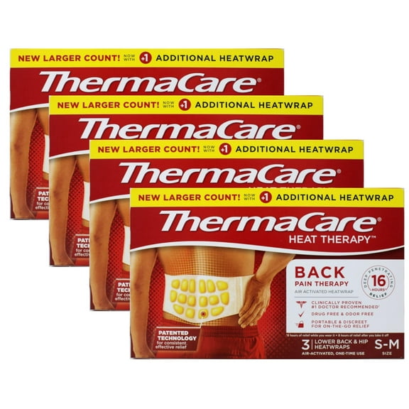 ThermaCare Back Pain Therapy Lower Back & Hip Small/Medium Pain Relief Heat Wraps, 3 Count - 4 Pack