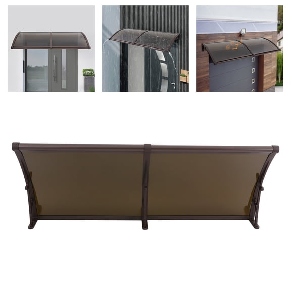 Awning, Canopy, Patio Awning 60x160cm, Aluminum Alloy Frame with PC Roof Panel and Drainage Gutter, Brown Frame & Bronze Canopy for Door, Window, Deck