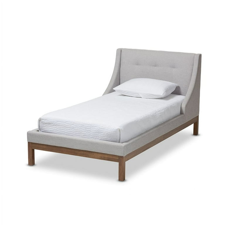 Baxton Studio Louvain Modern and Contemporary Greyish Beige Fabric Upholstered Walnut-Finished Twin Sized Platform Bed Baxton Studio Louvain Modern and Contemporary Greyish Beige Fabric Upholstered Walnut-Finished Twin Sized Platform Bed