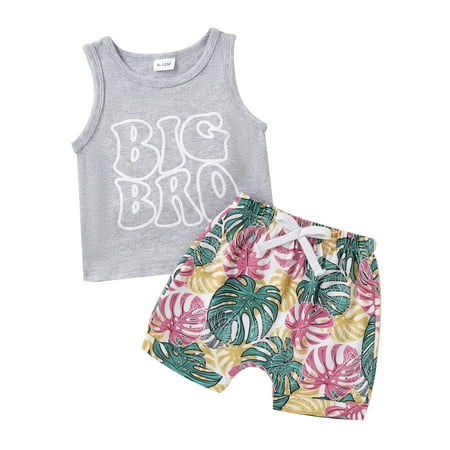 Toddler Kids Baby Boys Summer Outfits Big Bro Sleeveless Tank Top with Tree Print Shorts Set