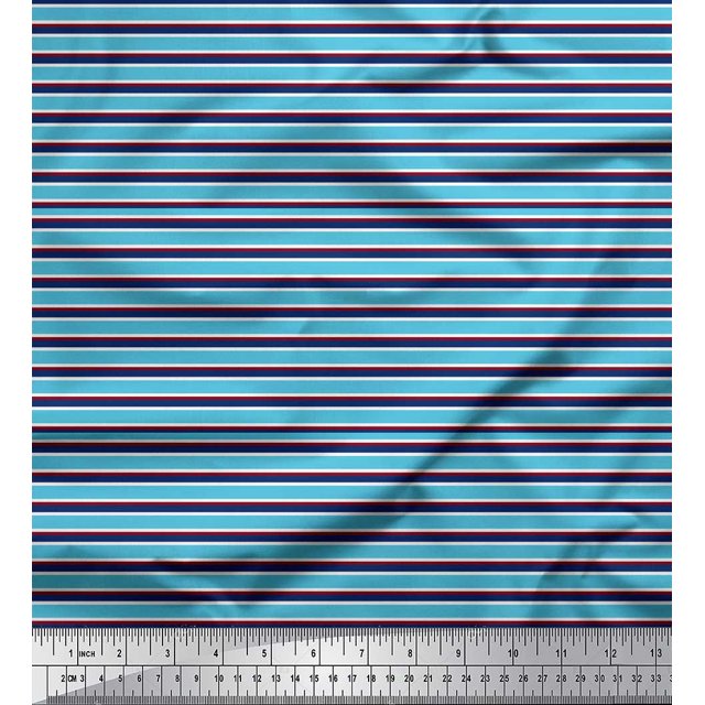 Soimoi Poly Georgette Fabric Horizontal Stripe Print Sewing Fabric Yard 52 Inch Wide