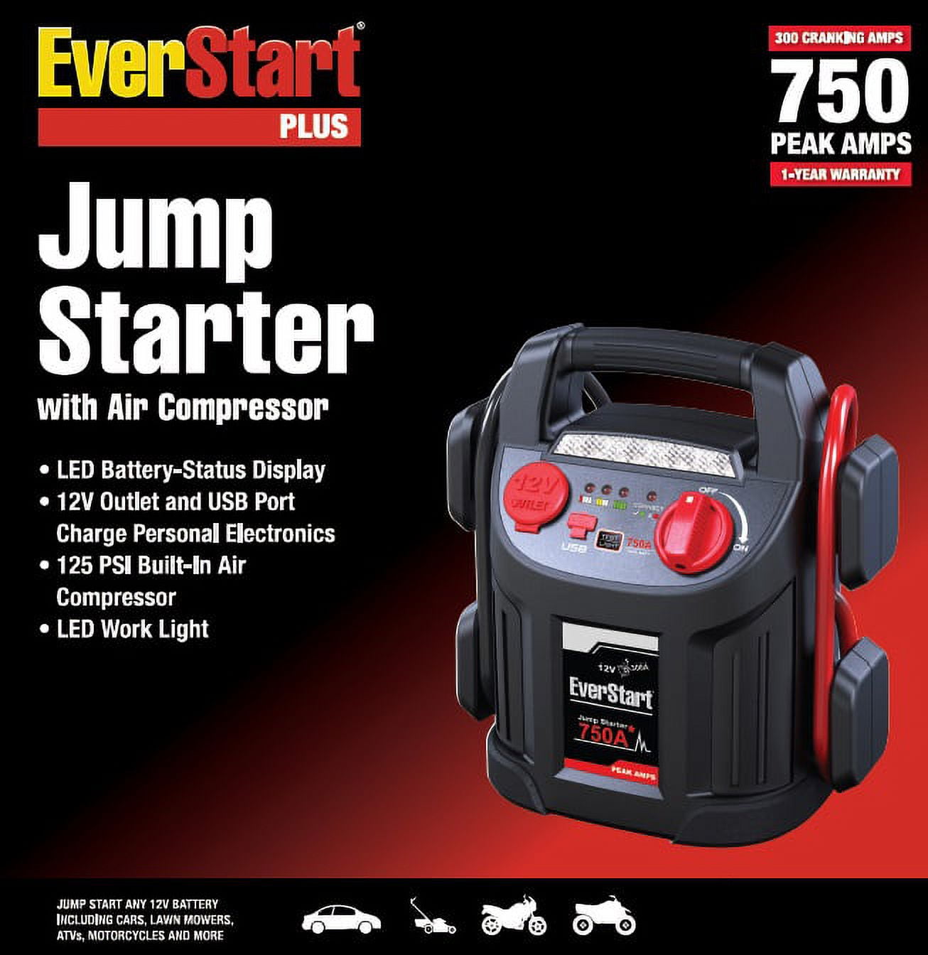 EverStart 750 Amp Jump Starter with Air Compressor Walmart