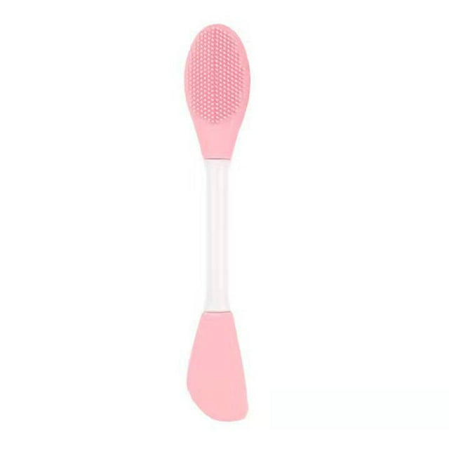 Cepillo de silicona de doble punta para mascarilla facial, suave y masajeador, con forma de cuchillo, color rosa claro