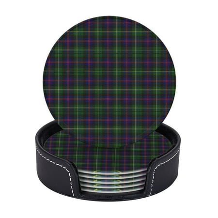 

6 Pcs Leather Coasters Clan Malcolm Tartan Coasters For Drinks Cup Mat Pad Housewarming Gift Ideal For Home Decor