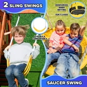 Sportspower Willow Creek Wooden Swing Set with Saucer Swing, Play Fort, Bench with Table, Sandbox, Slide , and Bonus Anchor Kit
