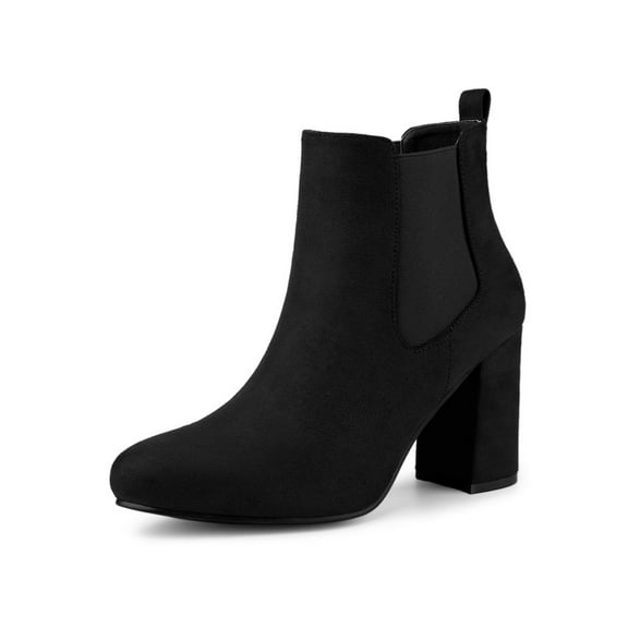BLISSFUL STEP Women's Round Toe Block Heels Chelsea Ankle Boots