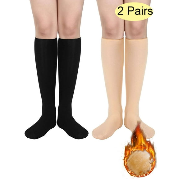 LAVA 2 Packs Women Fleece Lines Knee High Socks Winter Warm Thick Thigh High Socks Opaque Plush Long Boots Socks Leg Warmer