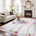 thumbnail image 2 of Large Area Rugs for Living Room Bedroom, Spring Easter 5'x8' Rug Washable Carpet Runner Indoor Outdoor, Watercolor Flowers Rabbits Ears Bow Wooden Gray Non Slip Floor Mats Rug for Kitchen, Bathroom, 2 of 8