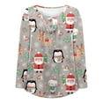 thumbnail image 4 of Hauts pour Femmes Été Décontracté Ample Col Rond Boutons Manches Longues Imprimé Noël Chemise en Solde, 4 of 5