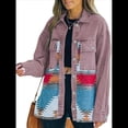 thumbnail image 2 of Chaqueta Vaquera de Larga con Solapa Holgada y Parches para Mujer, Estilo Retro con Borde Sin Rematar, de Medio. Rojo Ladrillo S, 2 of 6