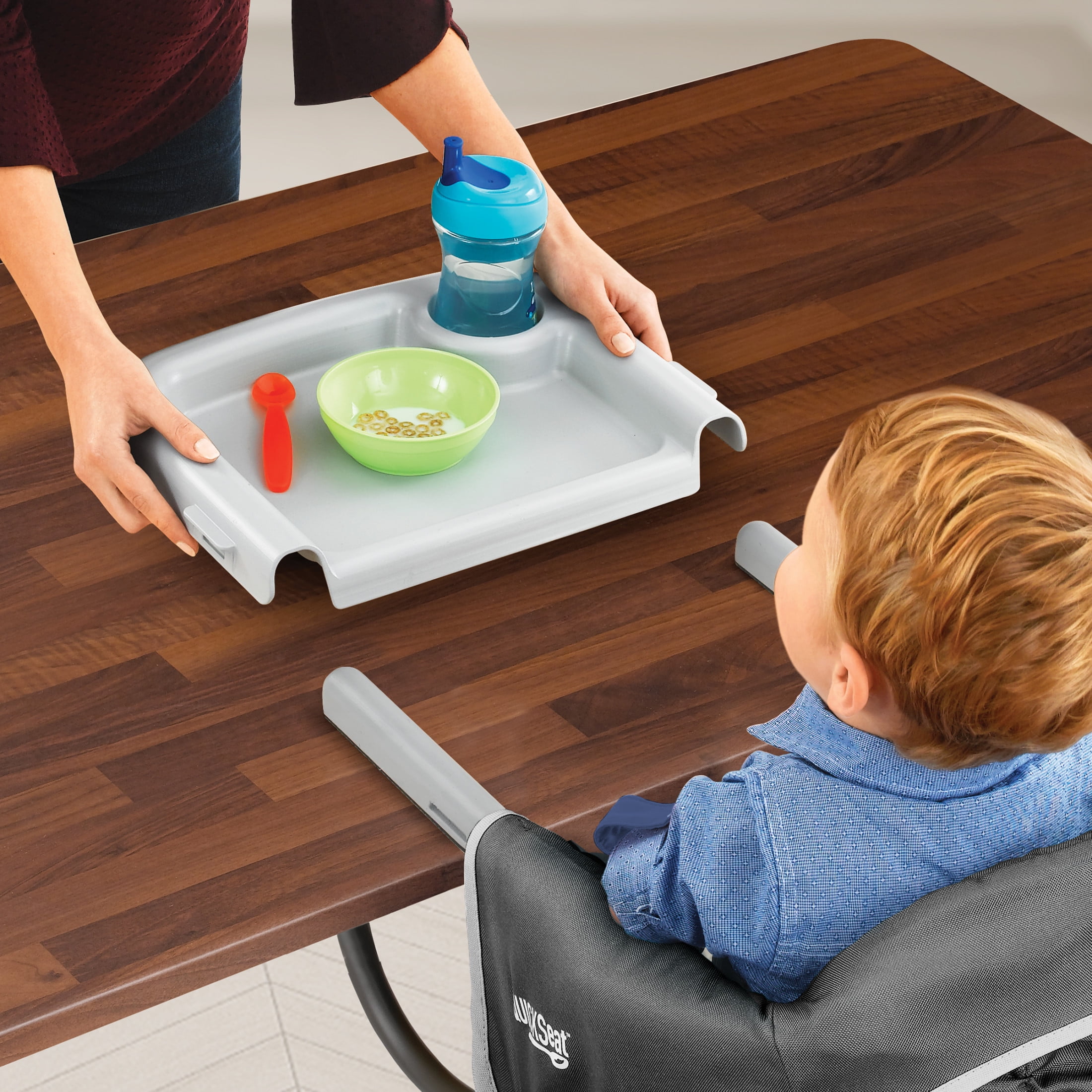 Chicco QuickSeat Table Hook-on Chair with Snap-on Tray - Graphite (Grey), New