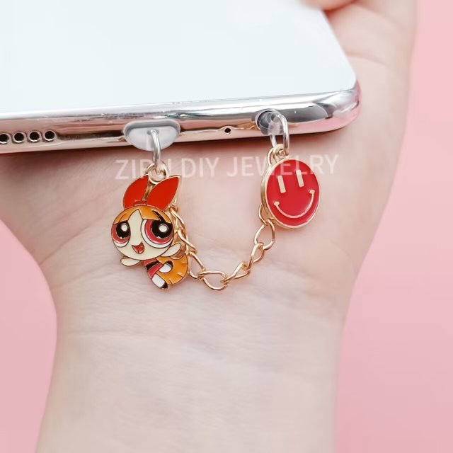 Colgante Tipo C Anime Las Chicas Superpoderosas Enchufe Antipolvo Teléfono Móvil Decoración De Esmalte De Dibujos Animados Colgantes De La Policía Regalo Para El Hombre Y La Mujer