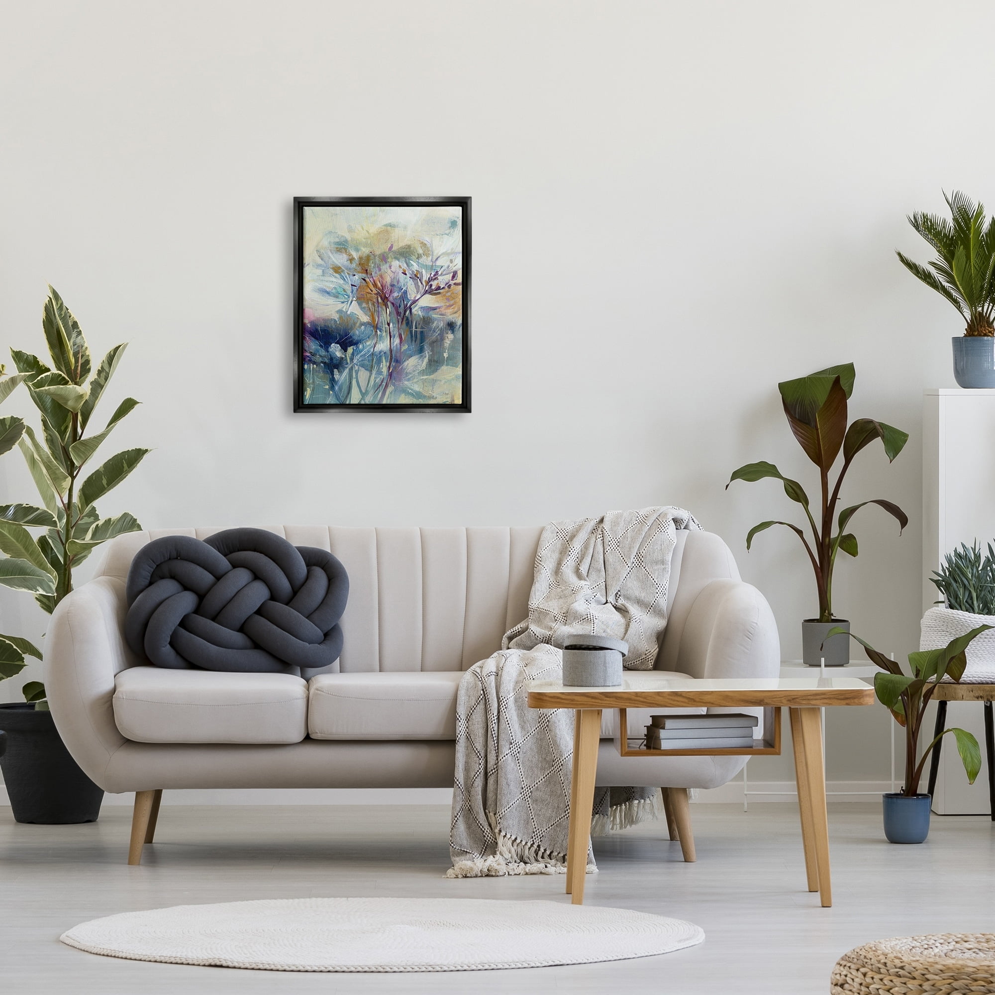 Stupell Industries Blooming Floral Blossoms Layered Botanical Outline Painting Painting Luster Gray Floating Framed Canvas Print Wall Art, Design by K. Nari