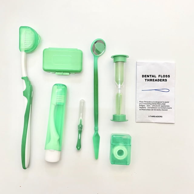 Juego de ortodoncia para el cuidado bucal, 5 colores, ocho piezas, cepillo de dientes de cerdas suaves, retractor de hilo dental, ortodoncia verde
