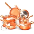 thumbnail image 1 of FRUITEAM Juego de utensilios de cocina de 10 piezas Olla de sopa antiadherente de cerámica/Olla de leche/Juego de sartenes | Sartén de aluminio y cobre con tapa, compatible con gas de inducción, 1 año, 1 of 5