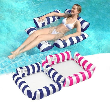 BN-LINK 4-in-1 Inflatable Pool Floats Adult, 2 Pack Multi-Purpose Water Hammock, Floating Lounger for Swimming Pool Lake Beach, Adults Vacation Fun and Rest(Dark Blue Red)