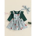 thumbnail image 2 of Bagilaanoe 3Pcs Baby Girls Christmas Outfit Overalls Dress Set for Infant Long Sleeve Romper Tops + Suspender Skirt + Headband 3M 6M 9M 12M 18M Newborn Casual Clothes, 2 of 6