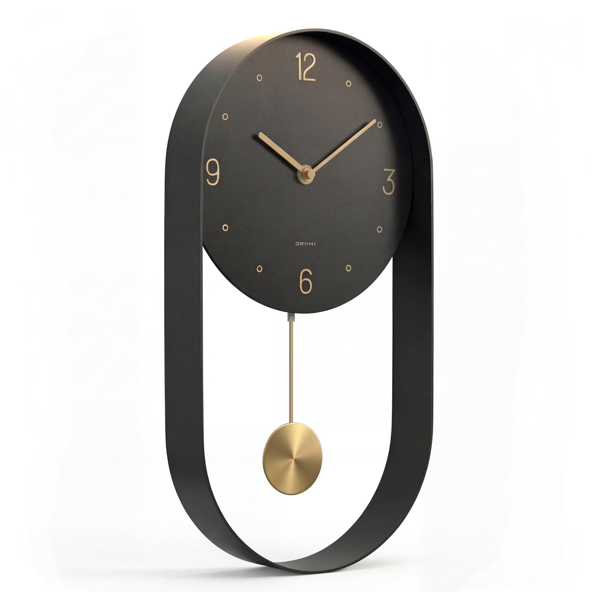 Driini 8-inch Black Modern Metal Pendulum Wall Clock with Black and Gold Pendulums