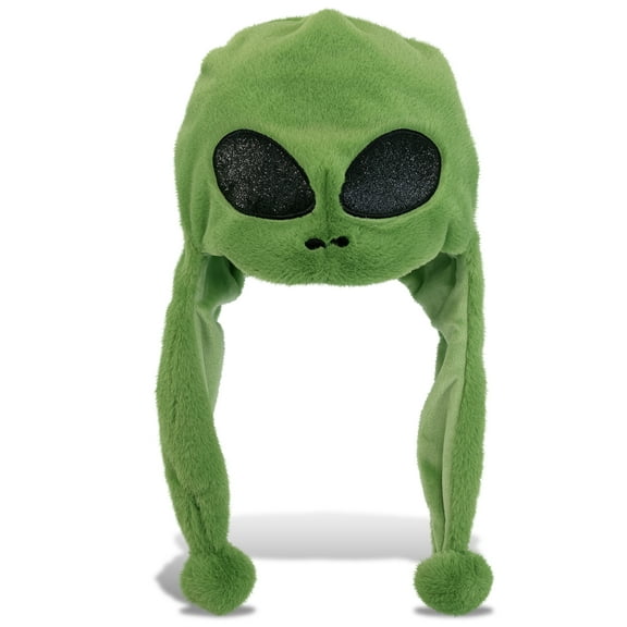 DolliBu Alien Plush Hat - Alien Stuffed Animal Winter Hat, Novelty Green Alien Hat with Cozy Fleece, Warm Fluffy Beanie, Funny Adults and Kids Hat with Ear Flaps for Halloween or Cosplay - One Size