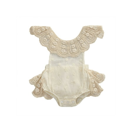 

Newborn Girls Summer Sleeveless White Romper Ruffle Lace Jumpsuit 0-24M
