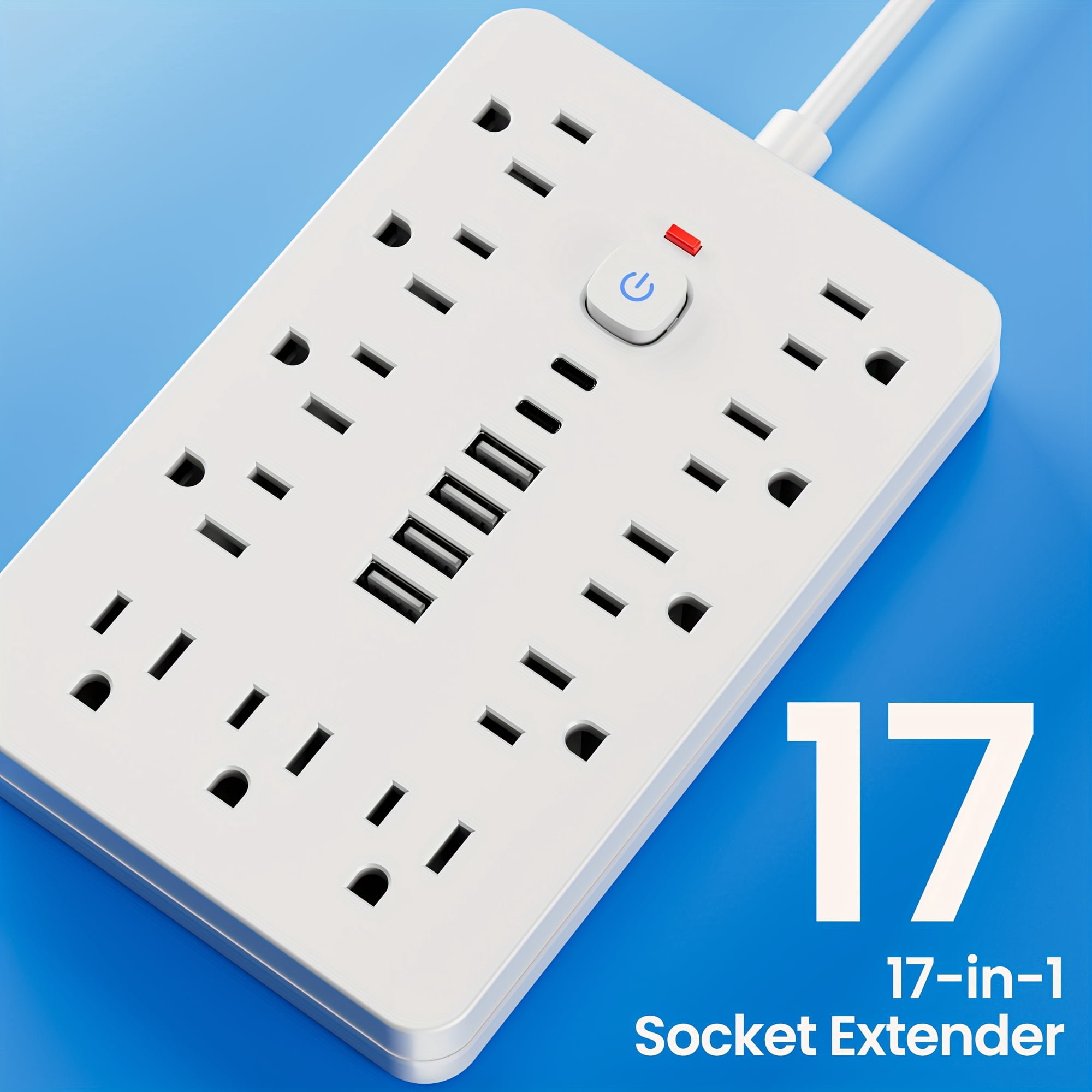 17-in-1 Flat Plug Power Strip Surge Protector, 11 Spacious AC Outlets & 6 USB Ports (2 Type-C), Overload Protection, Long Extension Cord, Multi Outlet Expander for Home Office Desk Wall Plug Adapter