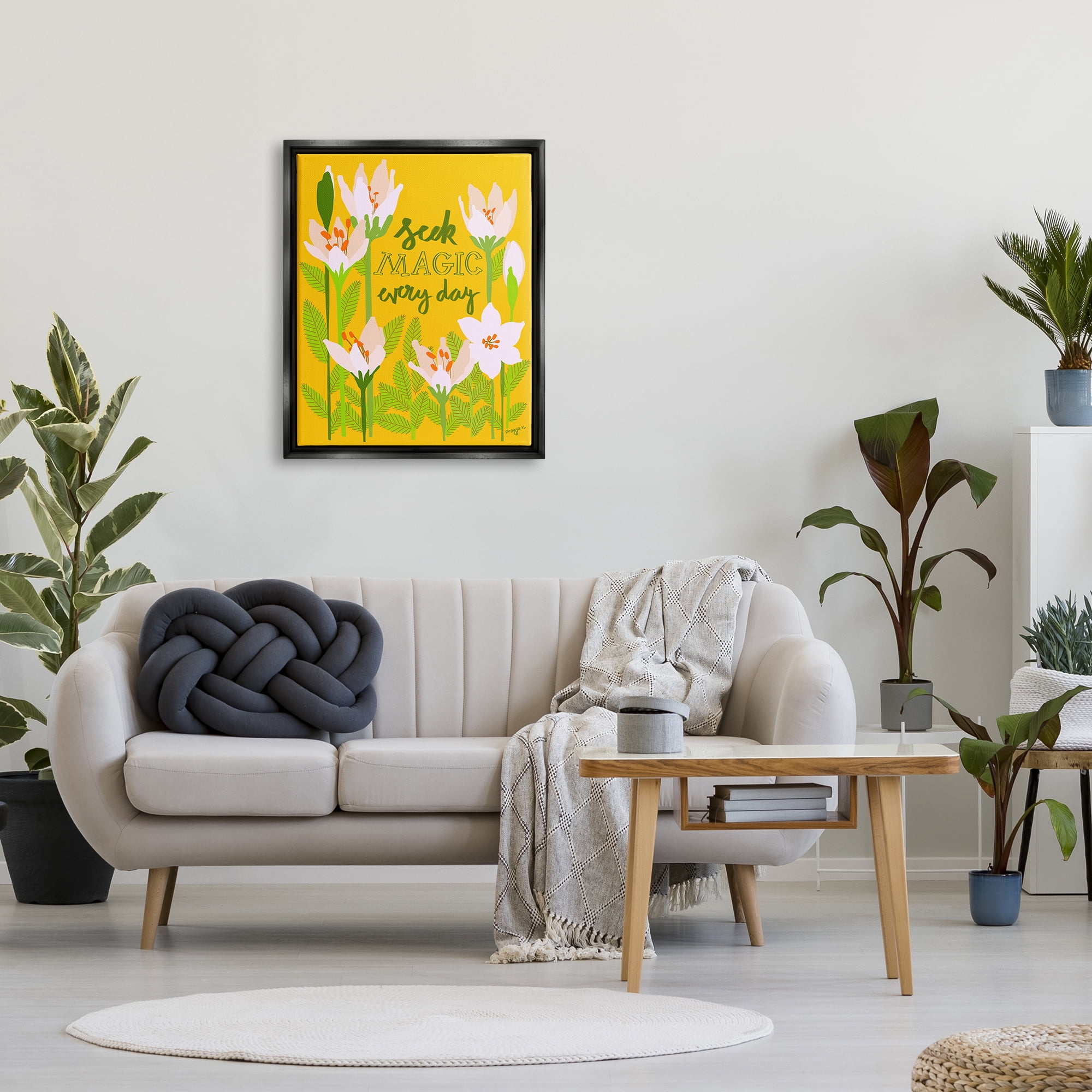 Stupell Industries Seek Magic Every Day Botanical & Floral Painting Black Floater Framed Canvas Art Print Wall Art, 25 x 31