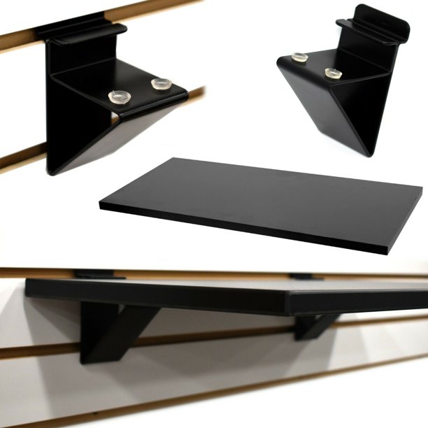 Slatwall Wood Shelf Bracket Kit, Includes Low Profile Slatwall Brackets