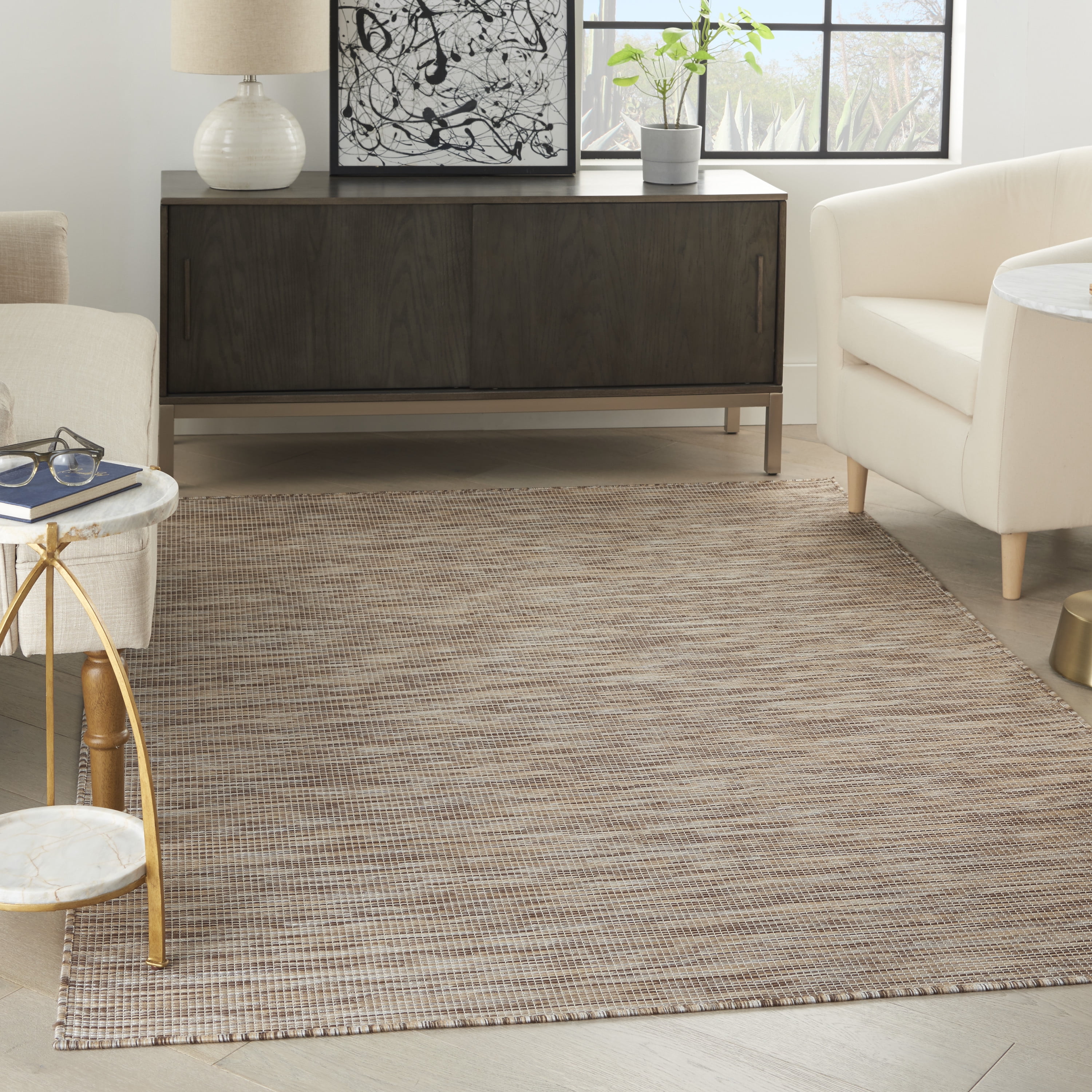 Nourison Positano Indoor/Outdoor Modern Solid Beige 5' x 7' Area Rug ...