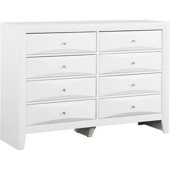 Maklaine Contemporary Engineered Wood 8 Drawer Dresser in White