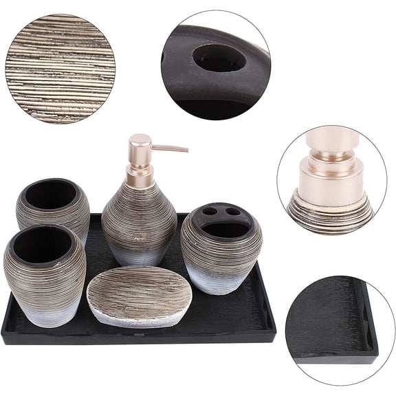 Bathroom Accessories Set, 5-Piece Modern Ceramics Bath Accessory Completes with Lotion Dispenser/Soap Pump, Soap Holder, Vanity Tray, Toothbrush Holde, Gargle Cup