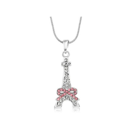 Coiled Snake Pendant - Stunning Eiffel Tower with Pink Crystal Pendant and 16