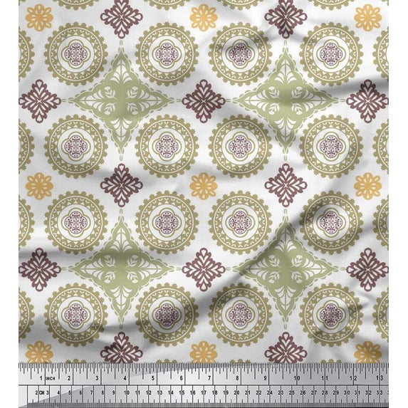 Soimoi Silk Fabric Floral Mandala Printed Craft Fabric by The Yard 42 Inch Wide