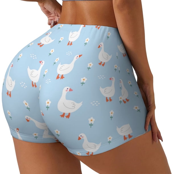 Fotbe Goose White Flowers Shorts Sin Costuras – Shorts Deportivos de Cintura Alta para Mujer, Elásticos para Gimnasio, Yoga, Running o Ciclismo-Medium