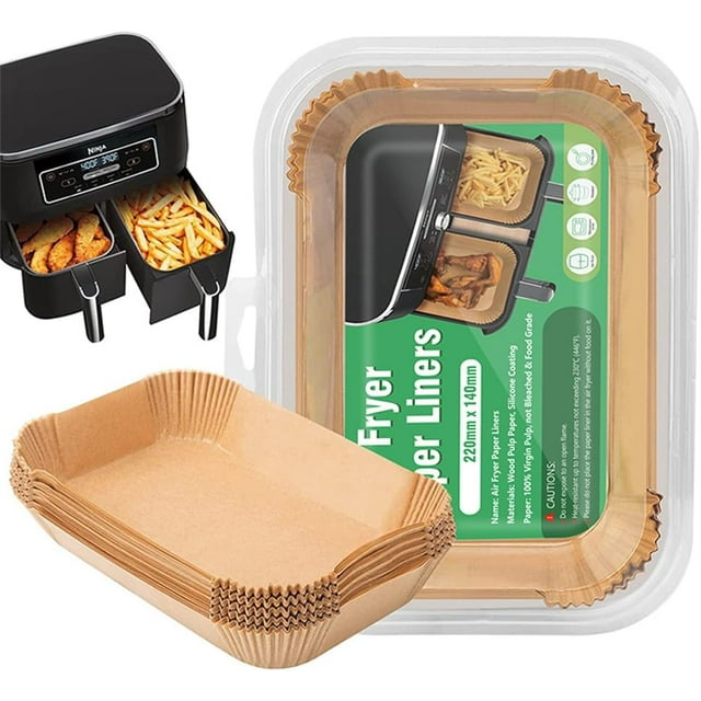Feuilles de Parchemin pour Four de Friteuse à Air Chaud, Papier de Cuisson pour Friteuse à Air Résistant à l'Huile, Papier de Qualité Alimentaire pour Cuisson, Rôtissage, Micro-Ondes (Bois, Rectangle (10 * 7,2 Po, 100 Pcs))