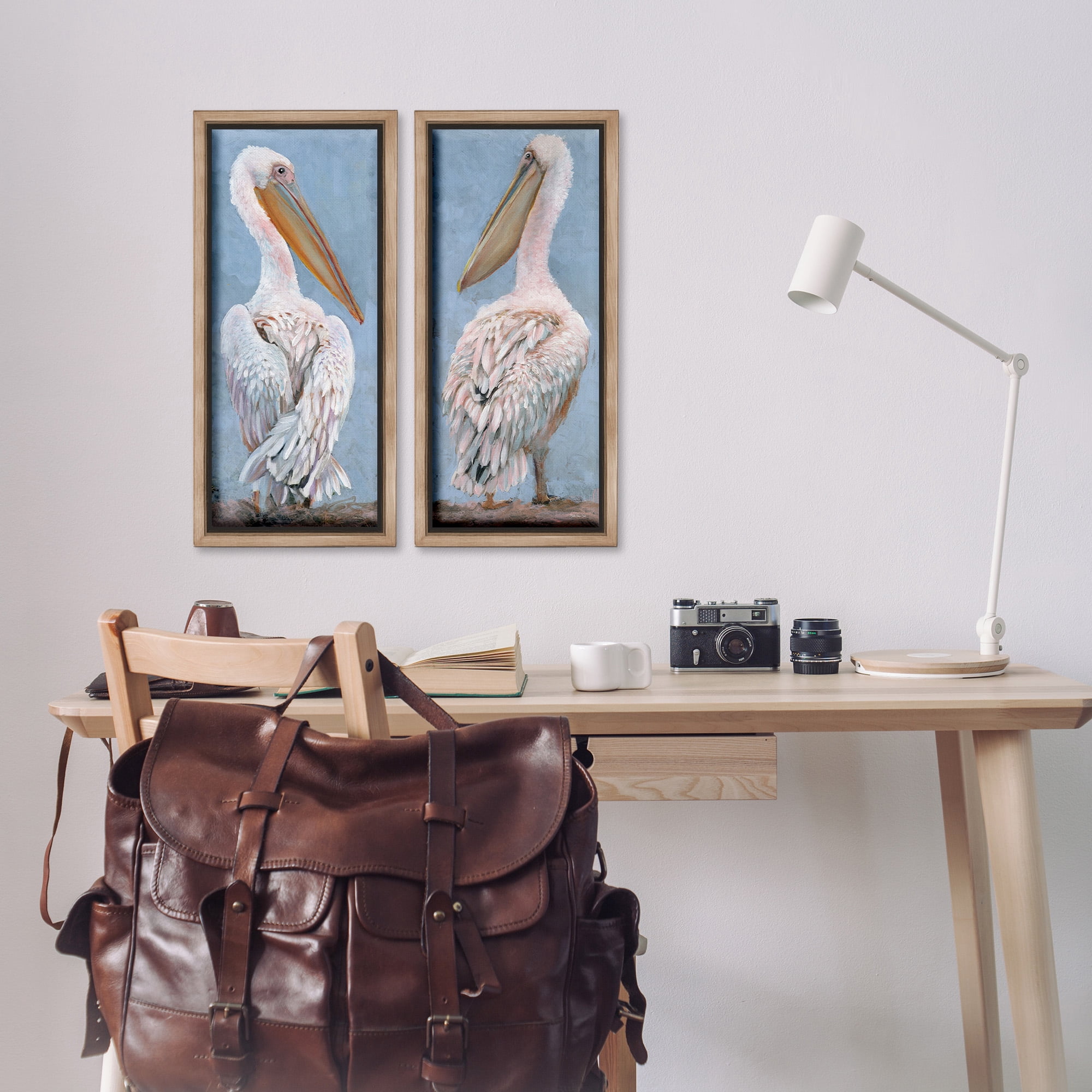 Stupell Industries Classic Pelicans Gazing Animals & Insects Painting Brown Floater Framed Canvas Art Print Wall Art, 11 x 25, Set of 2
