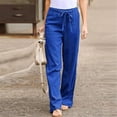 thumbnail image 5 of Dezsed Plus Size Pants for Women Solid Color Linen Sashes Straight Casual Long Wide Lag Pants Trousers, 5 of 6
