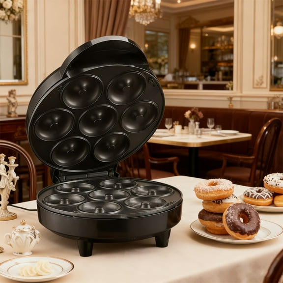 8-Count Mini Donut & Pancake Maker – 1000W Electric Appliance for Breakfast, Snacks, Desserts – Easy to Use & Clean, Fun for Kids & Adults (Black)