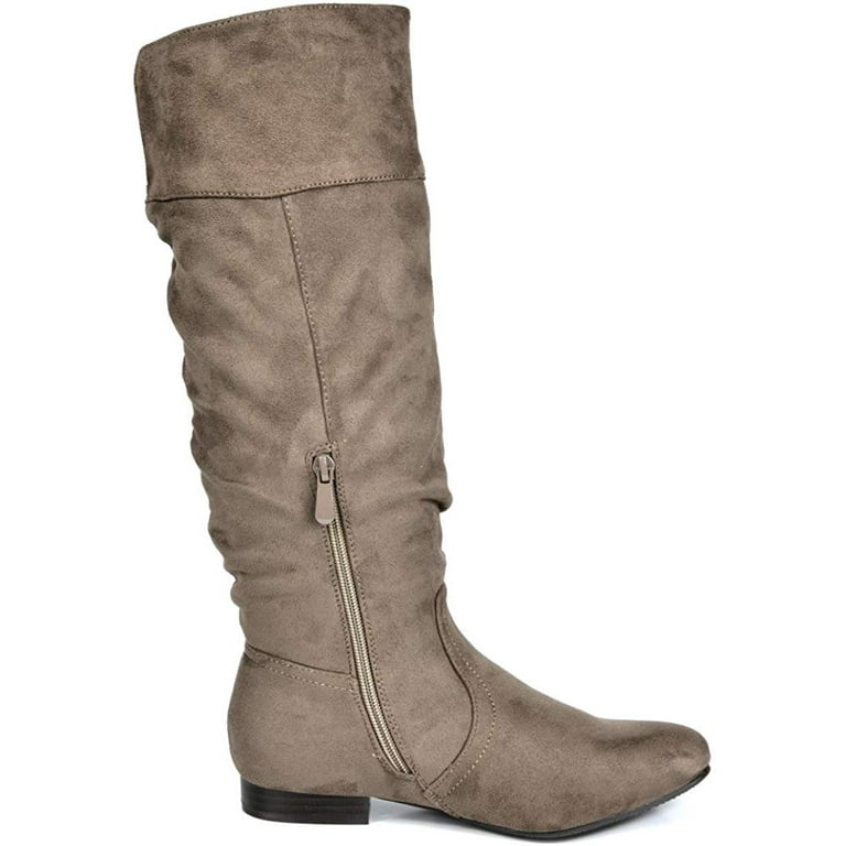 Taupe knee top high boots flat