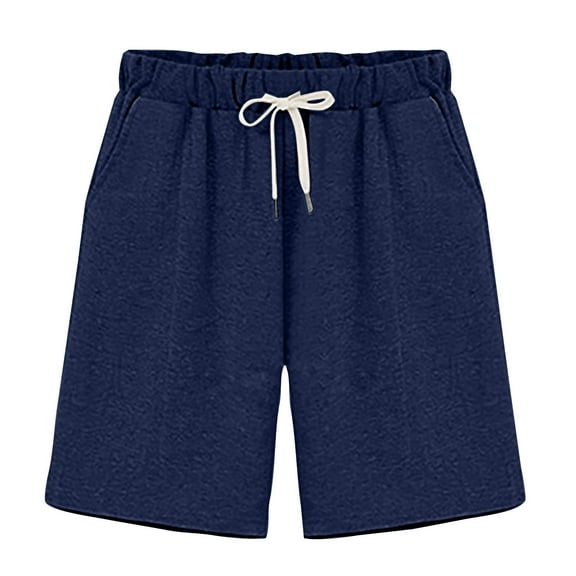 DHFJKG Women's Sweat Shorts Knee Length Solid Color High Waisted Casual Drawstring Sports Straight Leg Shorts With Pockets Comfortable Bottoms