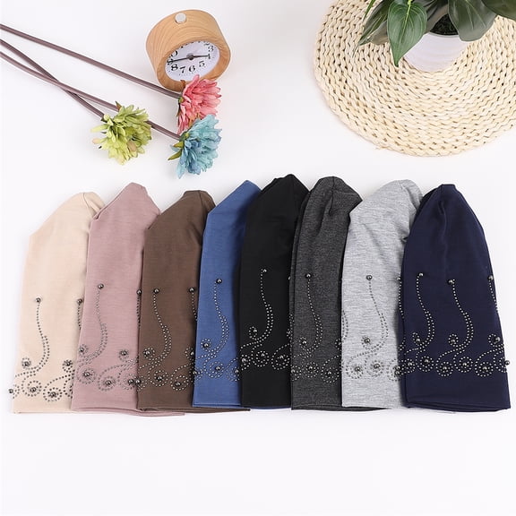 dianhelloya Warm hat Beanie Hat Double-layers Faux Pearl Rhinestone Decor Baggy Slouchy Keep Warm Thin Spring Autumn Winter Women Skull Cap for Outdoor Navy Blue