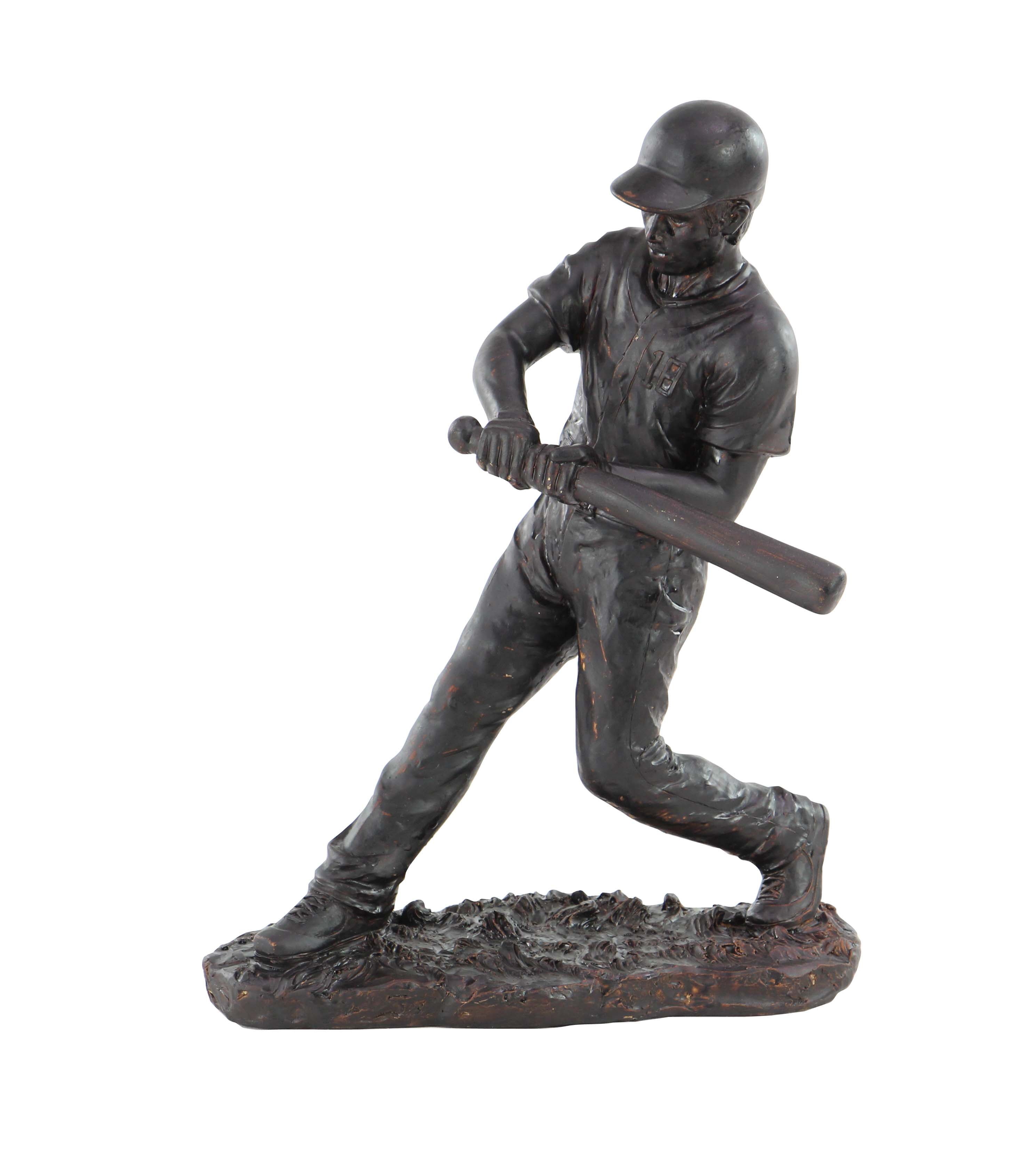 DecMode Contemporary Polystone Hitting Baseball Player Sculpture, Black