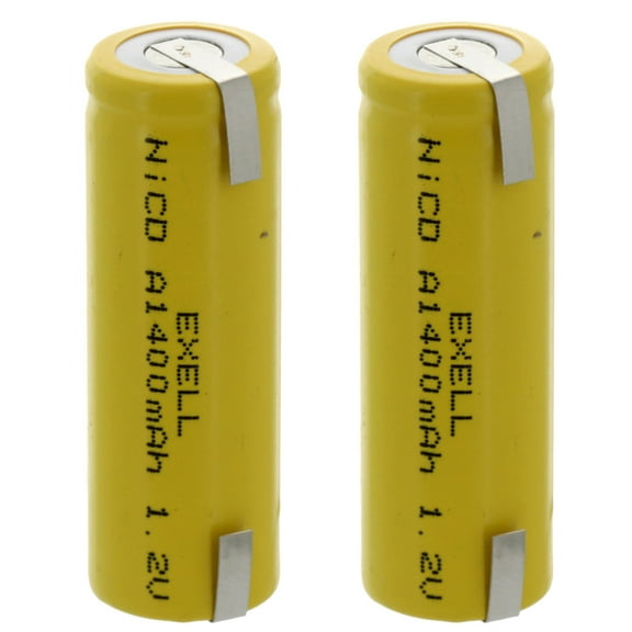 2x Exell A Size 1.2V 1400mAh NiCD Rechargeable Batteries with Tabs