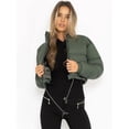 thumbnail image 4 of Women' S Cropped Quilted Puffer Jacket Outerwear Coats Army Green S, 4 of 7