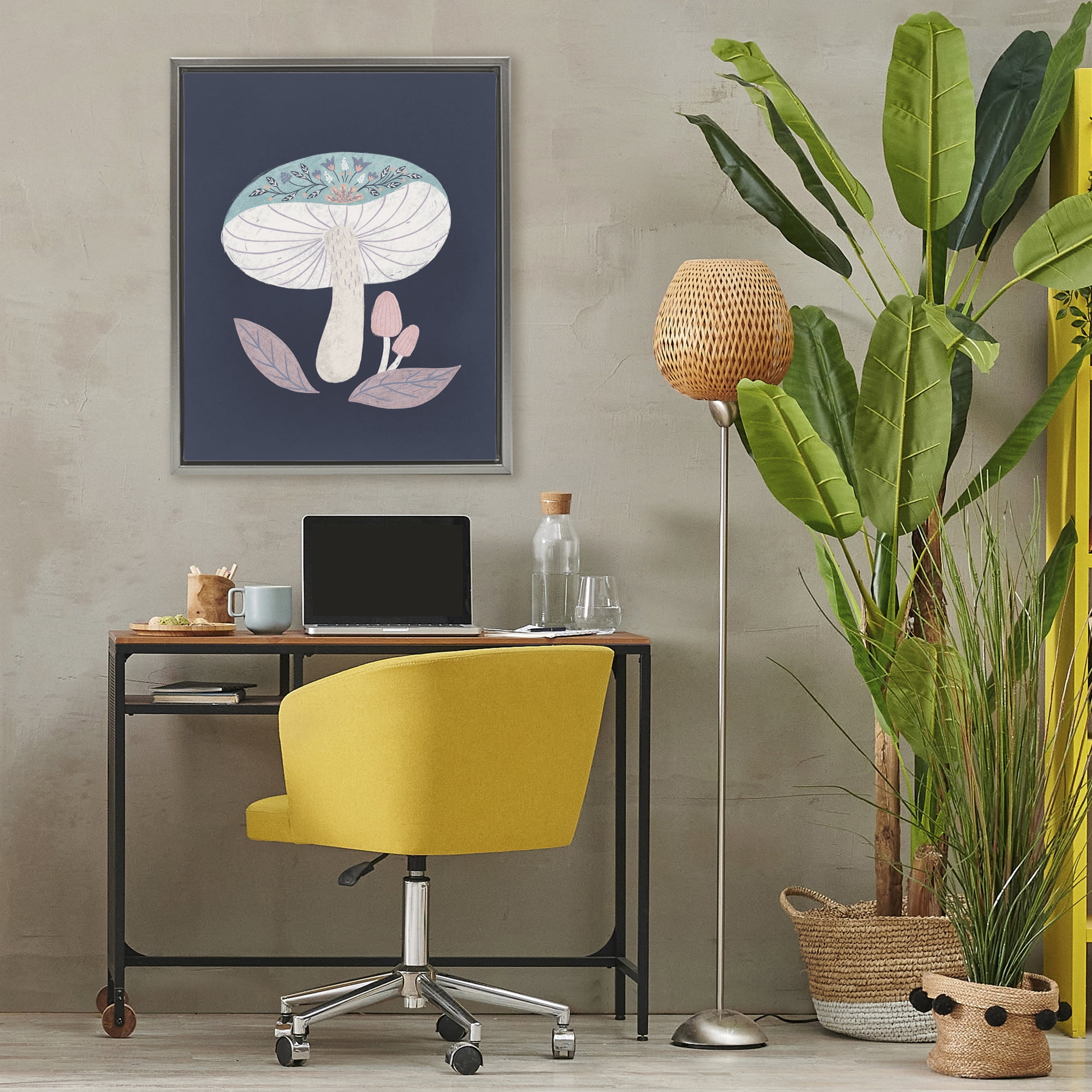 Stupell Industries Floral Cottage Mushroom Gray Framed Floater Canvas Wall Art, design by Metka Hiti