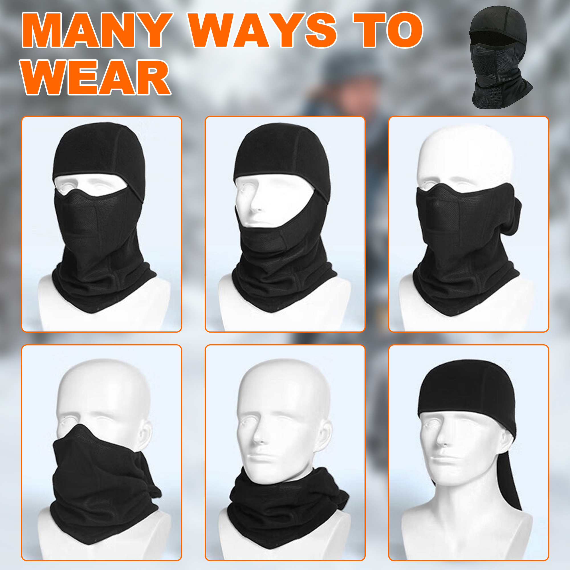 Balaclava Ski Mask Full Face Cover Wind&Water Proof Headwear for Men Women Black