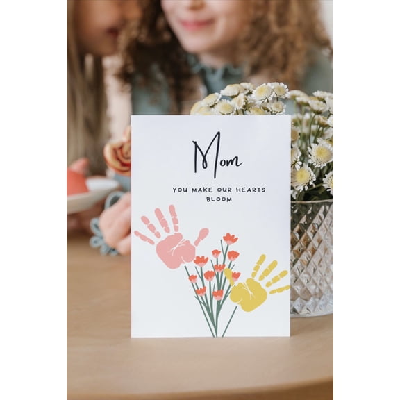 Mom's Heart Bloom Card – Handprint Design with Flowers – Perfect for Mother's Day, Birthdays, or Just Because – Envelope Included