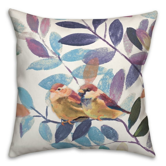 Creative Products Blue and Purple Leaves with Birds 20x20 Indoor / Outdoor Pillow